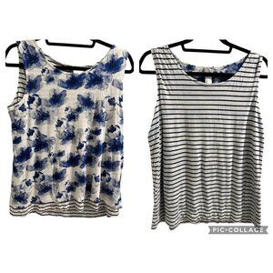 👗 2/$30 👗 Chicos Reversible Sleeveless Tank Top Size M Blue Floral & Striped C